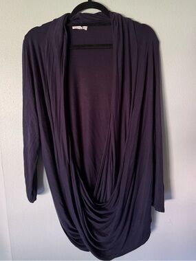 Draped Open Front Cardigan - Navy Blue